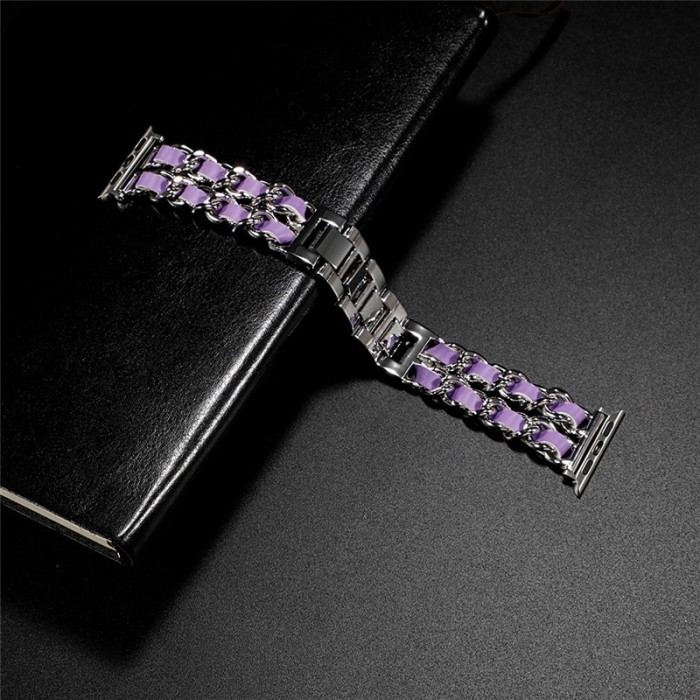 Ремінець Chanel Leather для Apple Watch 42mm / 44mm / 45mm Silver / purple