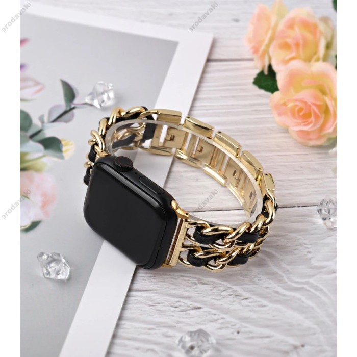 Ремінець Chanel Leather для Apple Watch 38mm / 40mm / 41mm Silver / Black