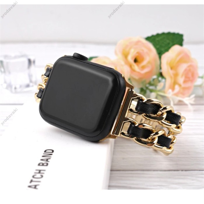 Ремінець Chanel Leather для Apple Watch 38mm / 40mm / 41mm Silver / Black