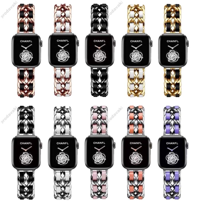 Ремінець Chanel Leather для Apple Watch 38mm / 40mm / 41mm Silver / Black