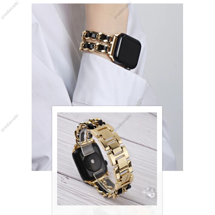Ремінець Chanel Leather для Apple Watch 38mm / 40mm / 41mm Silver / Black