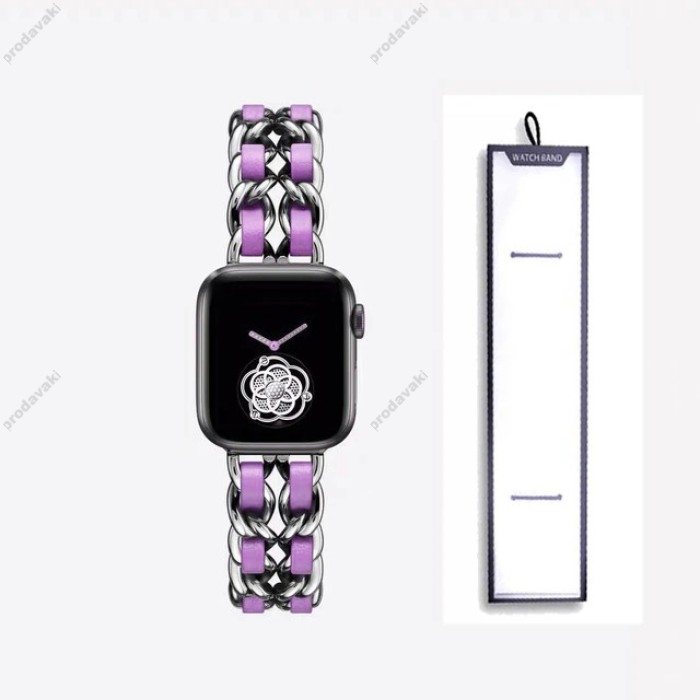 Ремінець Chanel Leather для Apple Watch 42mm / 44mm / 45mm Silver / purple