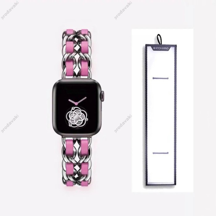 Ремінець Chanel Leather для Apple Watch 42mm / 44mm / 45mm Silver / Rose Red
