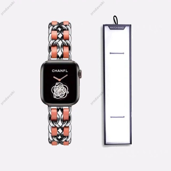 Ремінець Chanel Leather для Apple Watch 38mm / 40mm / 41mm Silver / Orange
