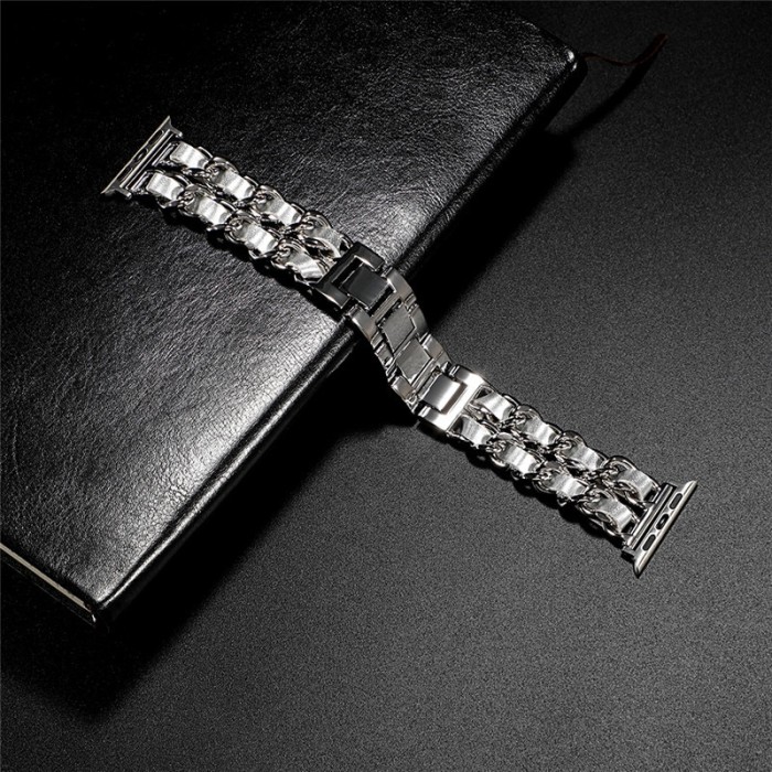 Ремінець Chanel Leather для Apple Watch 42mm / 44mm / 45mm Silver / Silver
