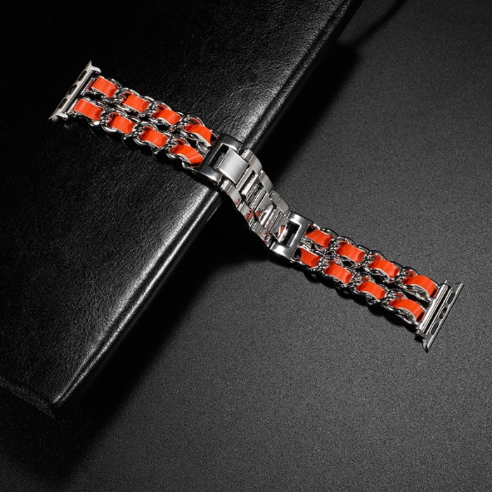 Ремінець Chanel Leather для Apple Watch 38mm / 40mm / 41mm Silver / Orange