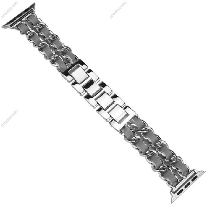 Ремінець Chanel Leather для Apple Watch 42mm / 44mm / 45mm Silver / Silver