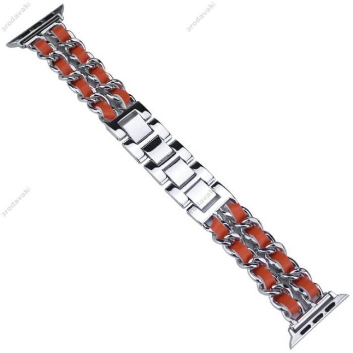 Ремінець Chanel Leather для Apple Watch 38mm / 40mm / 41mm Silver / Orange