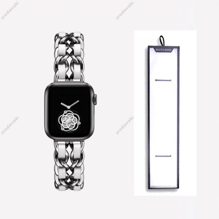 Ремінець Chanel Leather для Apple Watch 42mm / 44mm / 45mm Silver / Silver