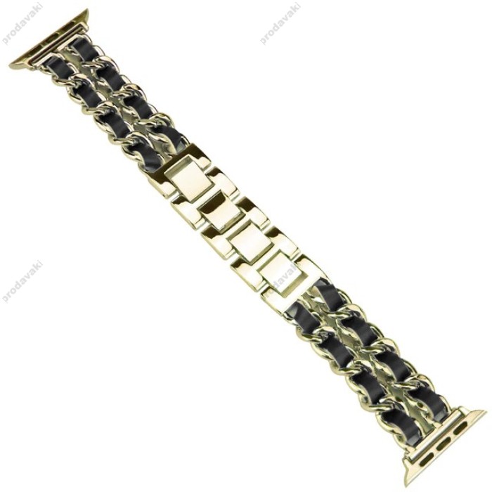 Ремінець Chanel Leather для Apple Watch 42mm / 44mm / 45mm Gold / Black