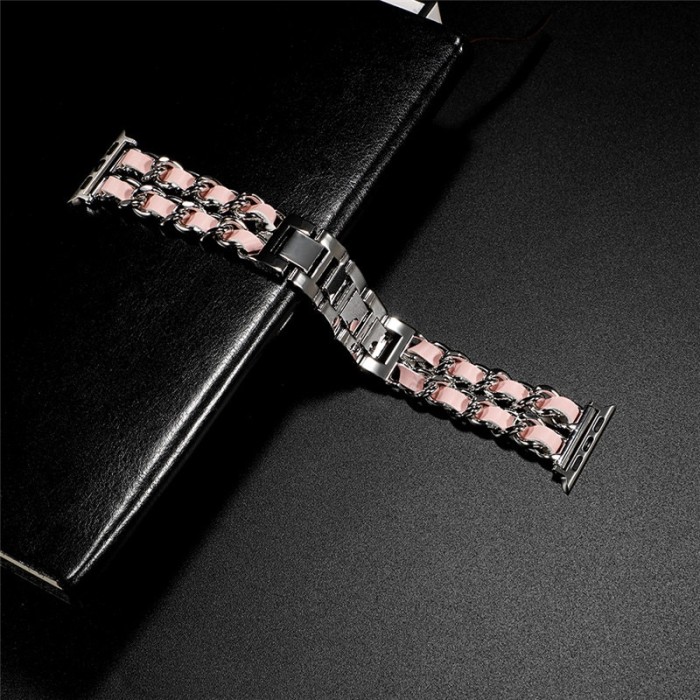 Ремінець Chanel Leather для Apple Watch 42mm / 44mm / 45mm Silver / Pink