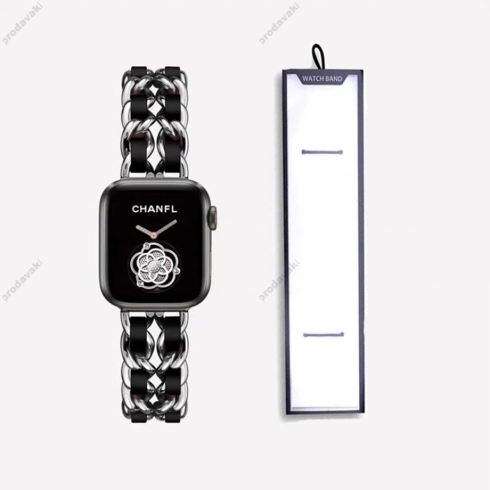Ремінець Chanel Leather для Apple Watch 38mm / 40mm / 41mm Silver / Black