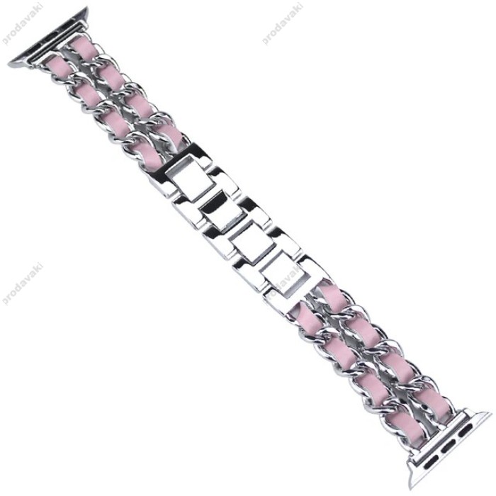 Ремінець Chanel Leather для Apple Watch 42mm / 44mm / 45mm Silver / Pink