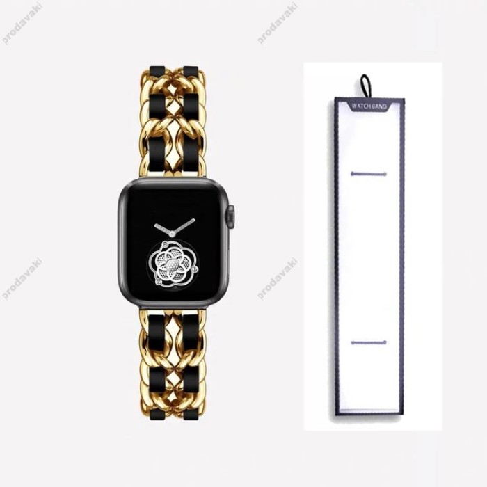 Ремінець Chanel Leather для Apple Watch 42mm / 44mm / 45mm Gold / Black