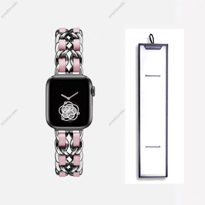 Ремінець Chanel Leather для Apple Watch 42mm / 44mm / 45mm Silver / Pink