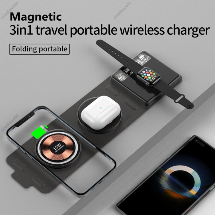 Бездротова зарядка 3 IN1 T01 MAGSAFE (iPhone, iWatch, AirPods) 15W FAST Black