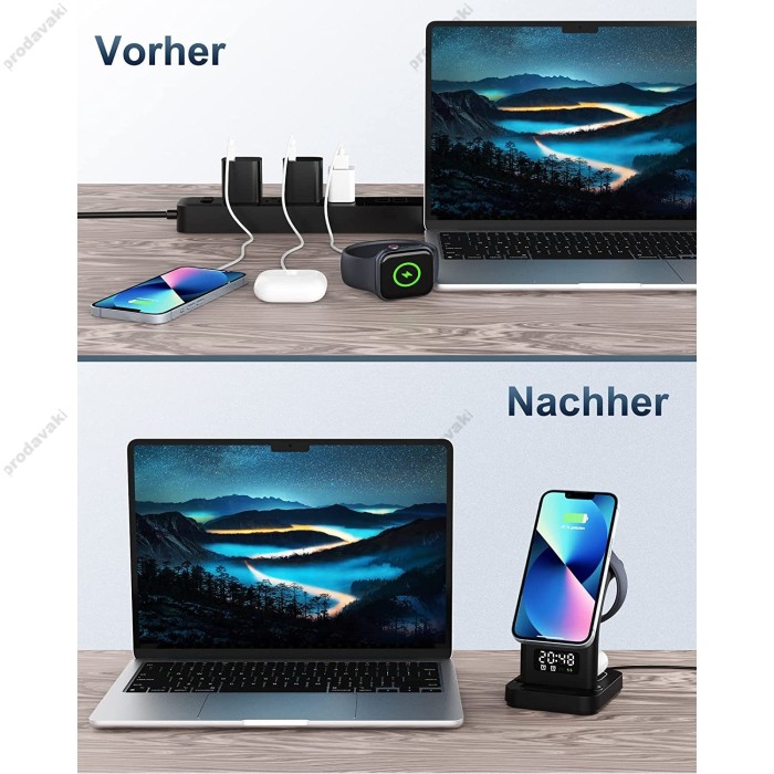 Бездротова зарядка 5 IN1 Y5 MAGSAFE (iPhone, iWatch, AirPods,Clock) 15W FAST Black