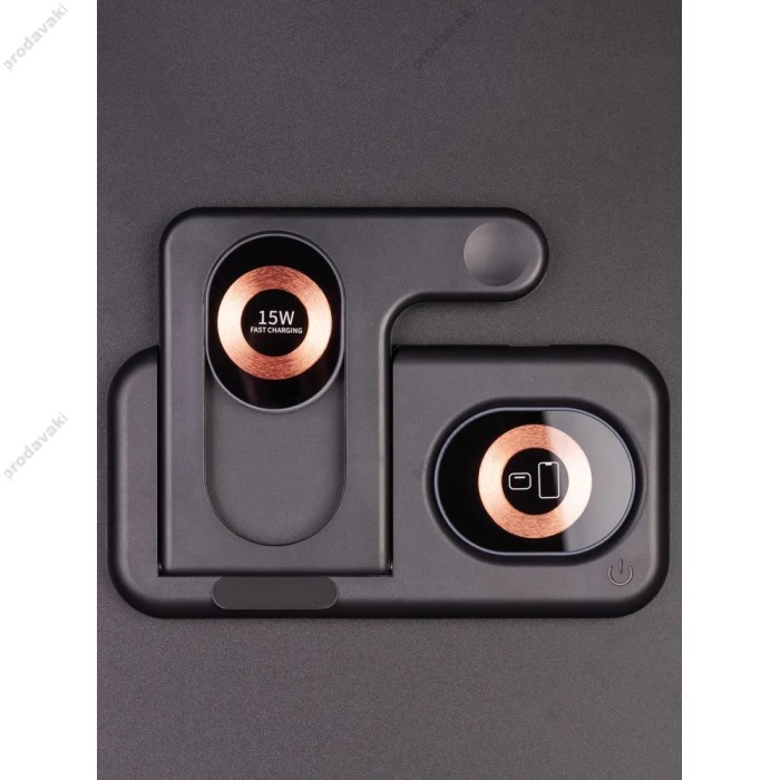 Бездротова зарядка 4 IN1 Y36 (iPhone, iWatch, AirPods,Night light) 15W FAST Black
