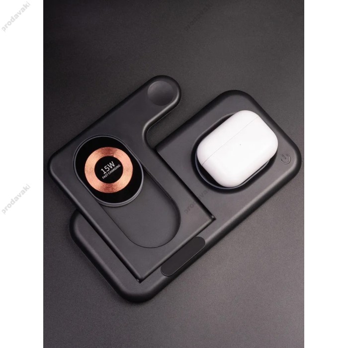 Бездротова зарядка 4 IN1 Y36 (iPhone, iWatch, AirPods,Night light) 15W FAST Black