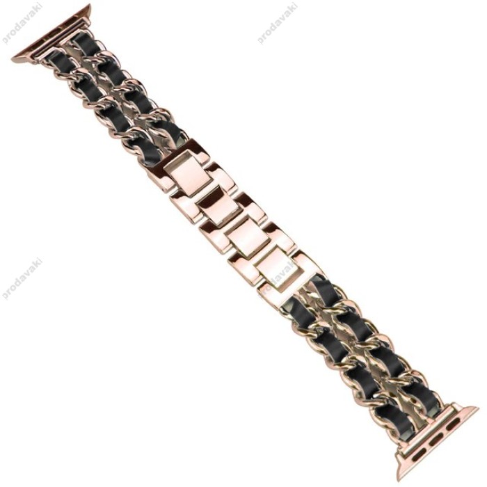 Ремінець Chanel Leather для Apple Watch 42mm / 44mm / 45mm Rose Gold / Black