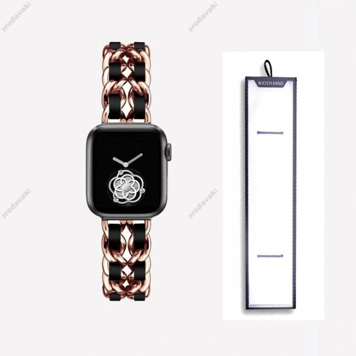 Ремінець Chanel Leather для Apple Watch 42mm / 44mm / 45mm Rose Gold / Black