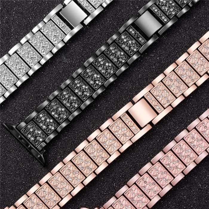 Ремінець 3-bead Diamond Metal Band для Apple Watch 42mm / 44mm / 45mm / 49mm Rose Gold