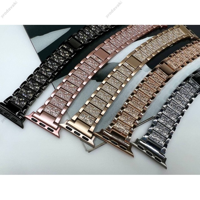Ремінець 3-bead Diamond Metal Band для Apple Watch 42mm / 44mm / 45mm / 49mm Rose Gold