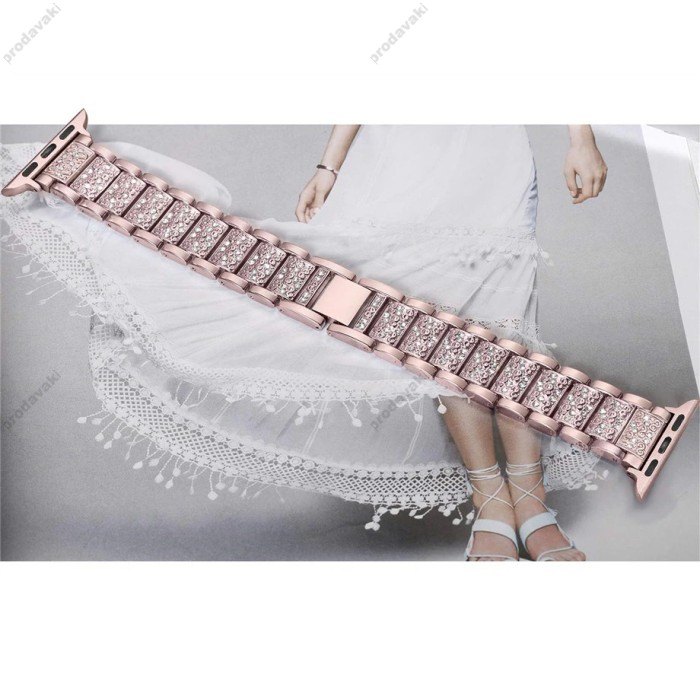 Ремінець 3-bead Diamond Metal Band для Apple Watch 38mm / 40mm / 41mm Pink