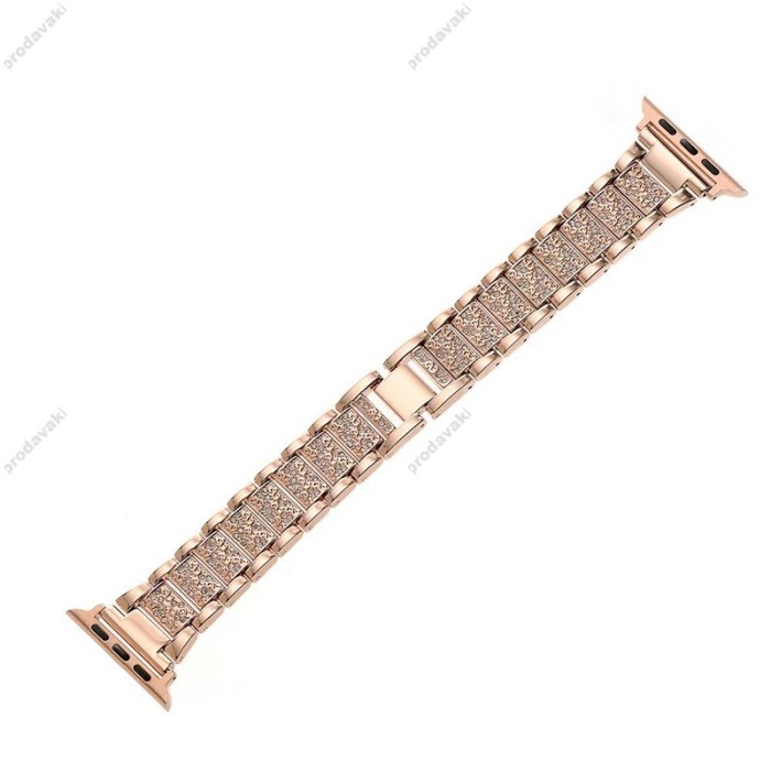 Ремінець 3-bead Diamond Metal Band для Apple Watch 42mm / 44mm / 45mm / 49mm Rose Gold