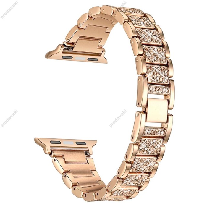 Ремінець 3-bead Diamond Metal Band для Apple Watch 42mm / 44mm / 45mm / 49mm Rose Gold