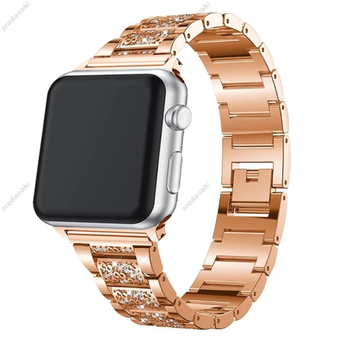 Ремінець 3-bead Diamond Metal Band для Apple Watch 42mm / 44mm / 45mm / 49mm Rose Gold