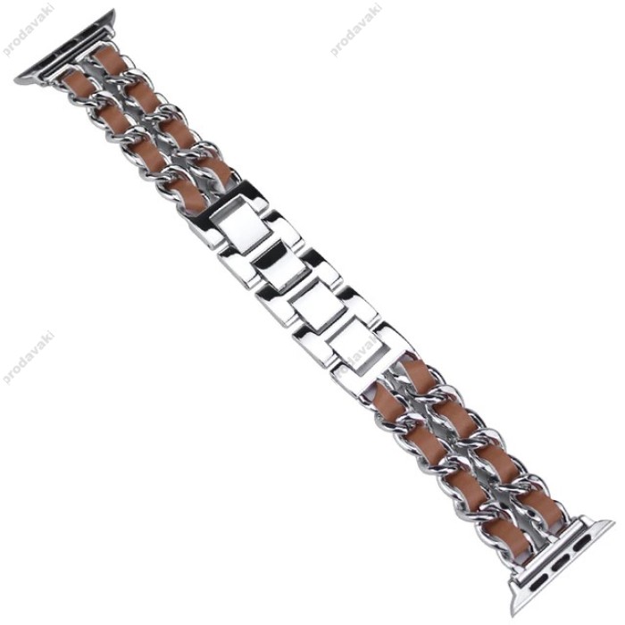 Ремінець Chanel Leather для Apple Watch 38mm / 40mm / 41mm Silver / Brown