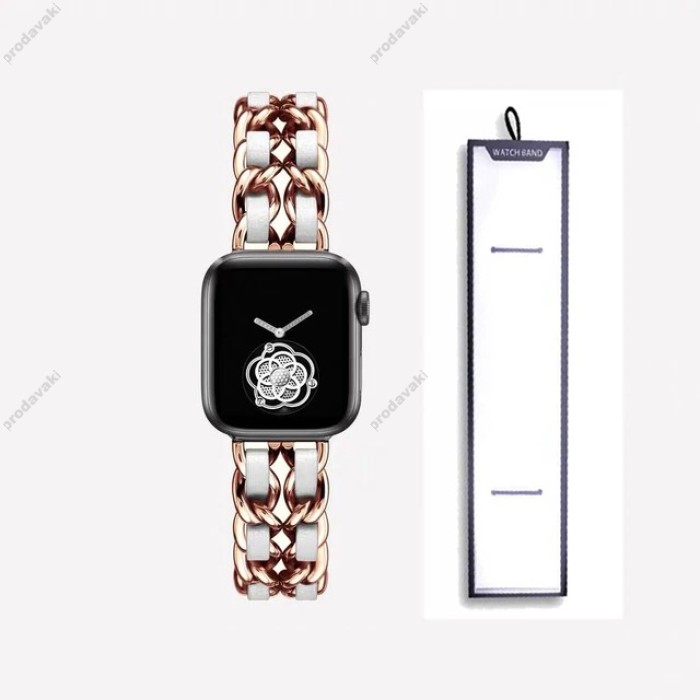 Ремінець Chanel Leather для Apple Watch 38mm / 40mm / 41mm Rose Gold / White