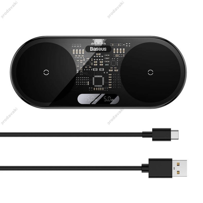 Бездротова зарядка Baseus Digital LED Display 2 in 1 Universal version Include (WXSX010101) Black