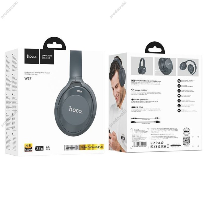 Бездротові Bluetooth навушники Hoco W37 Sound Active Noise Smoky Blue