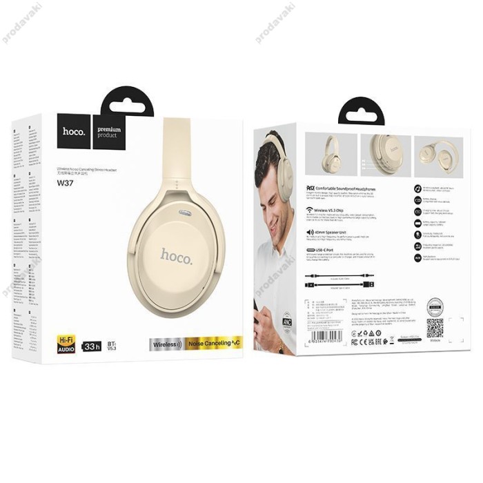 Бездротові Bluetooth навушники Hoco W37 Sound Active Noise Gold Champagne