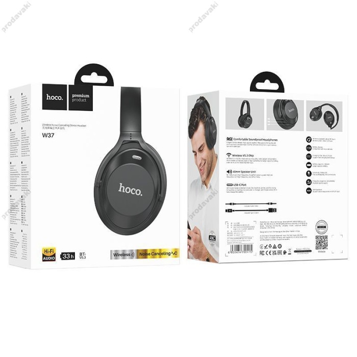 Бездротові Bluetooth навушники Hoco W37 Sound Active Noise Ultimate Black