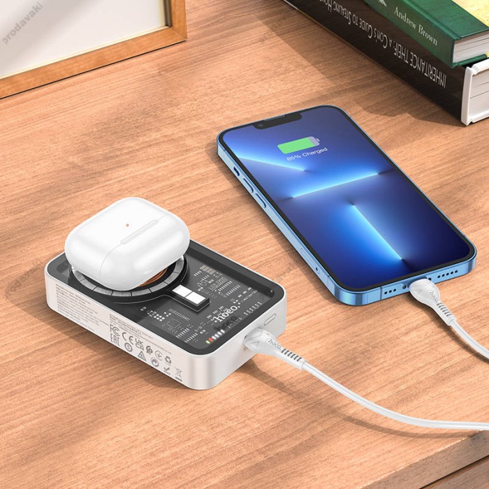 Повербанк портативний акумулятор Power bank Hoco Q10A Transparent MagSafe магнітний 20W 10000 mAh White