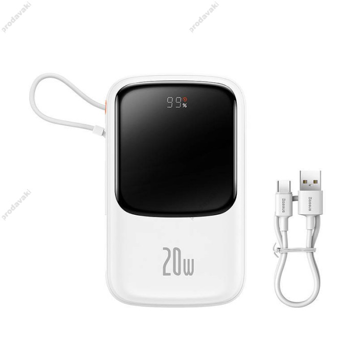 Повербанк портативний акумулятор Power Bank Baseus Qpow Pro Digital 20W 10000 mAh White PPQD020002