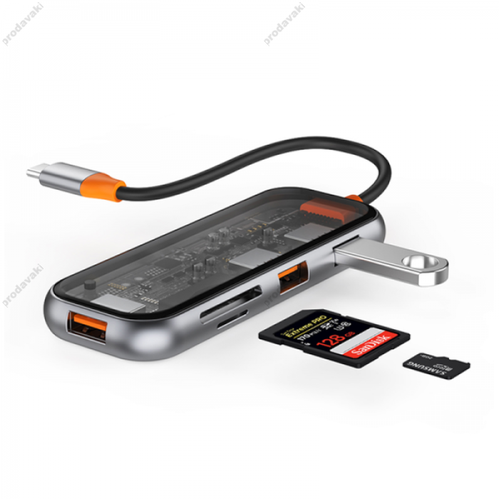 USB-Хаб WiWU CB005 Cyber Hub 5в1 Type-C to 3xUSB 3.0+SD+TF Space Grey