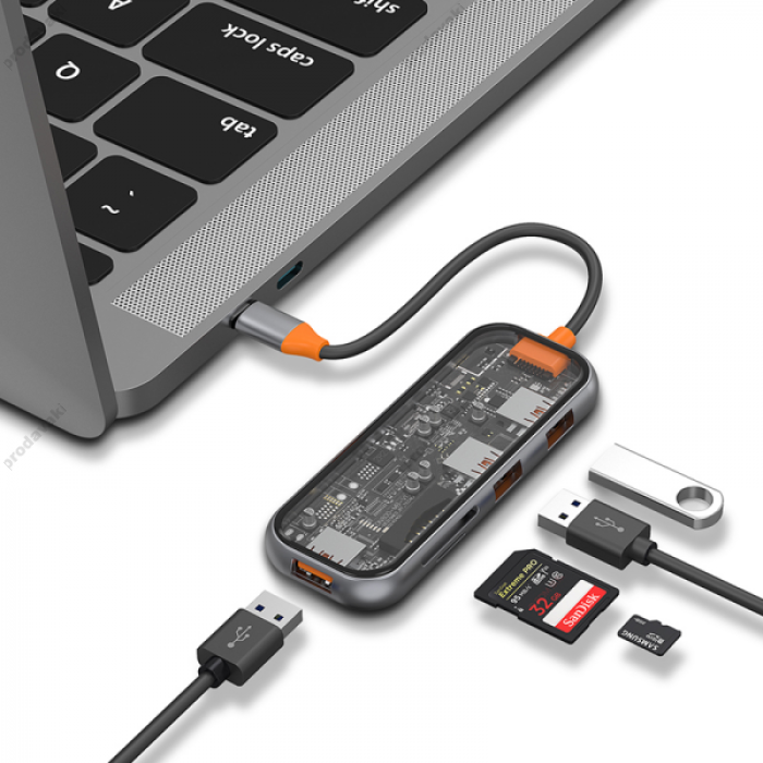 USB-Хаб WiWU CB005 Cyber Hub 5в1 Type-C to 3xUSB 3.0+SD+TF Space Grey