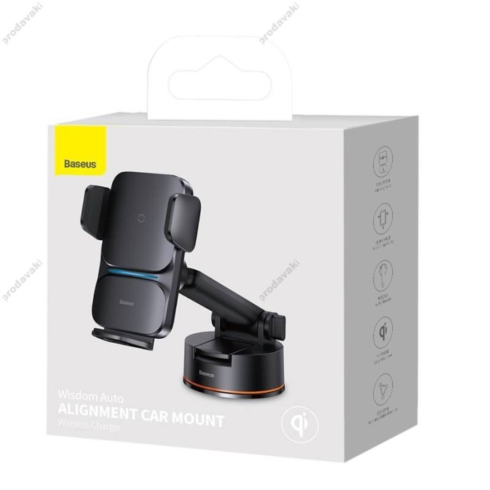 Автомобільний тримач із бездротовою зарядкою Baseus Wisdom Auto Alignment Car Mount Wireless Charger QI 15W Suction base Black CGZX000101