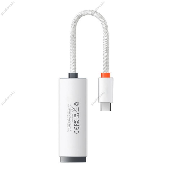 Мережевий адаптер Baseus Lite Series Ethernet Adapter Type-C to RJ45 1000 Mbps 0.225m White WKQX000302
