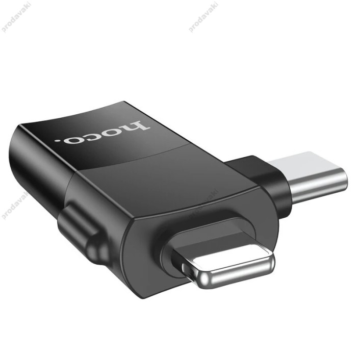 Перехідник Hoco UA17 Lightning Male + USB-C Male to USB Female DUAL Adapter Black