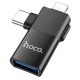 Перехідник Hoco UA17 Lightning Male + USB-C Male to USB Female DUAL Adapter Black