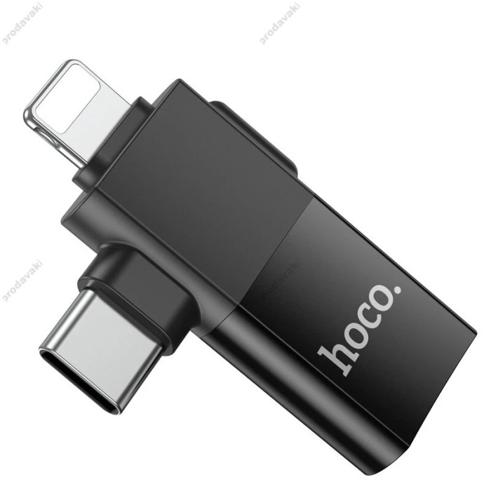 Перехідник Hoco UA17 Lightning Male + USB-C Male to USB Female DUAL Adapter Black
