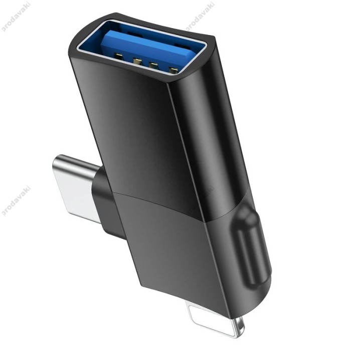 Перехідник Hoco UA17 Lightning Male + USB-C Male to USB Female DUAL Adapter Black
