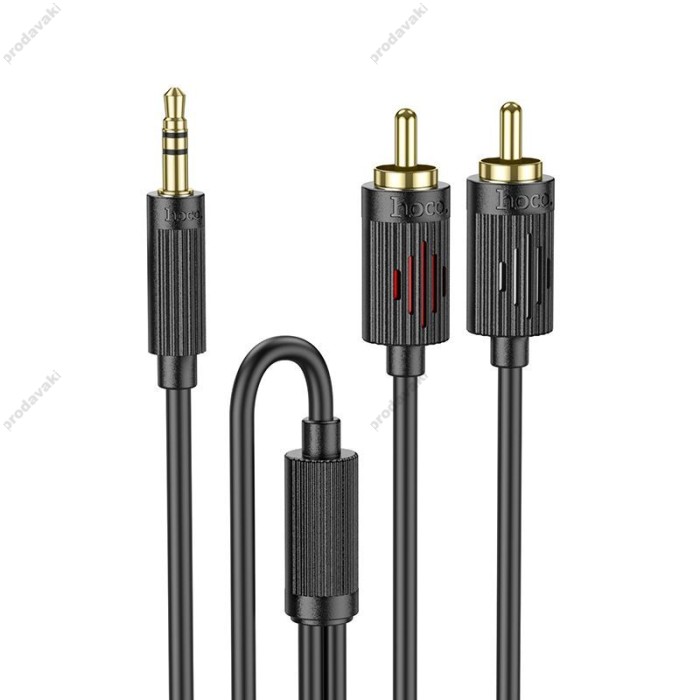 Аудіо адаптер подовжувач HOCO UPA28 2 RCA - Jack 3.5 2 pin AUX lotus audio cable (1.5М) стерео-кабель для пристроїв Чорний