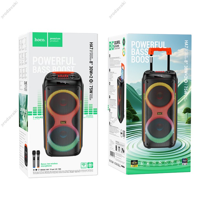 Портативна колонка Bluetooth HOCO HA7 Leader wireless dual-mic outdoor speaker 75W Black