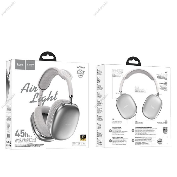Бездротові Bluetooth навушники Hoco W35 Air Triumph headphones BT 5.3 Silver